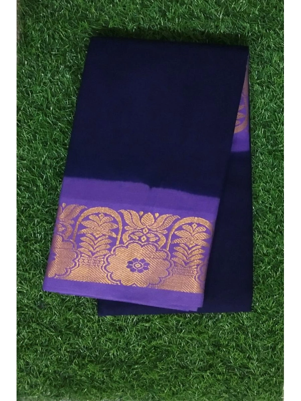 Deep Navy Blue Sungudi Cotton Saree with Elegant Purple Zari Borders -SCS0071