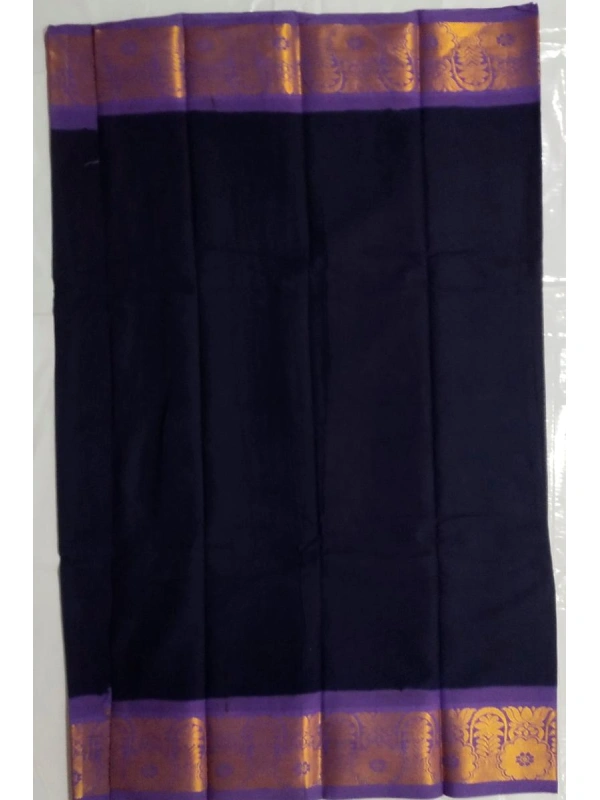 Deep Navy Blue Sungudi Cotton Saree with Elegant Purple Zari Borders -SCS0071