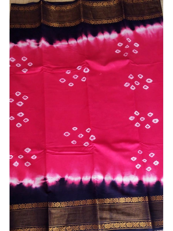 A rich Golden Zari border with intricate floral (Butti) motifs and horizontal pinstripe detailing -SCS00241