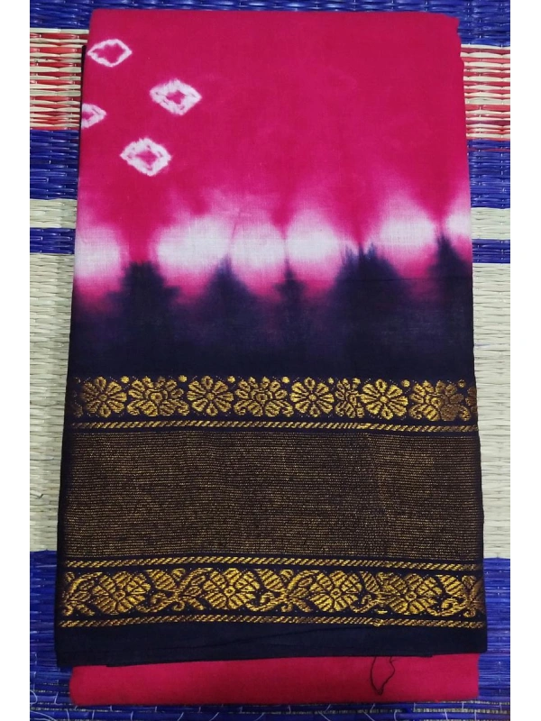 A rich Golden Zari border with intricate floral (Butti) motifs and horizontal pinstripe detailing -SCS00241