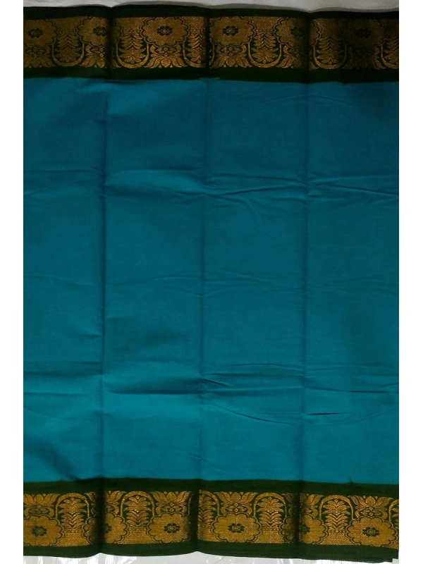 Turquoise Blue Sungudi Cotton Saree featuring Deep Green Zari Borders and Rich Floral Motifs -SCS0041
