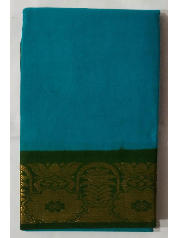 Turquoise Blue Sungudi Cotton Saree featuring Deep Green Zari Borders and Rich Floral Motifs -SCS0041
