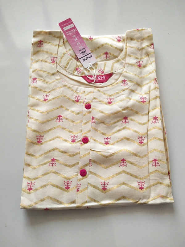 Casual Cream Kurti with Geometric Pattern - TM00491