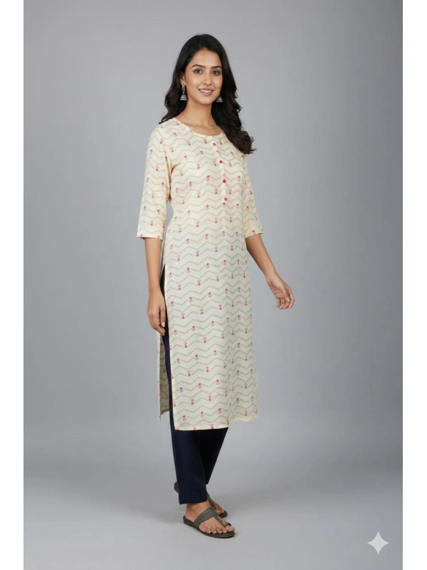 Casual Cream Kurti with Geometric Pattern - TM00491