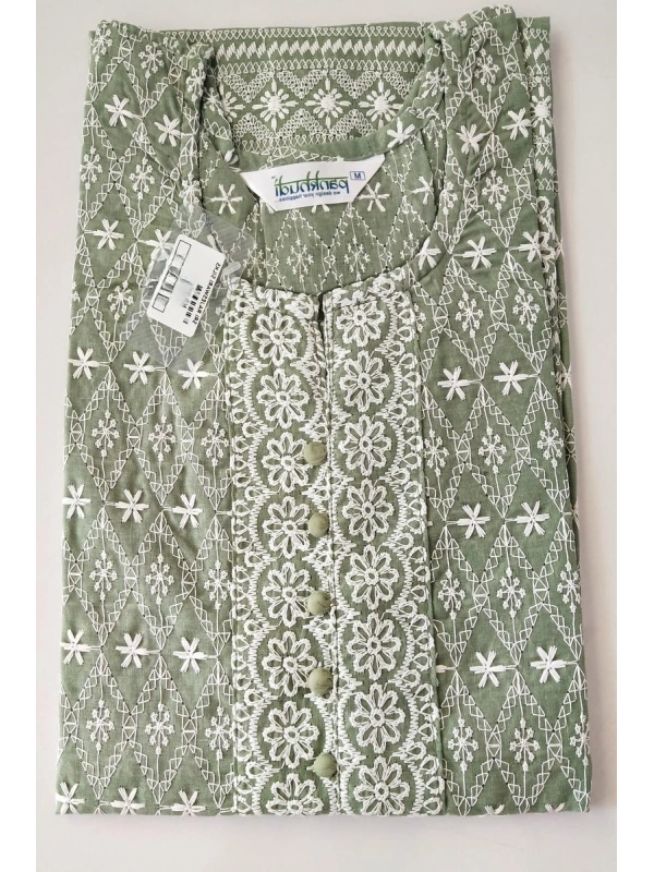 Green Floral Motif Kurti with Lace Detailing - TM00611