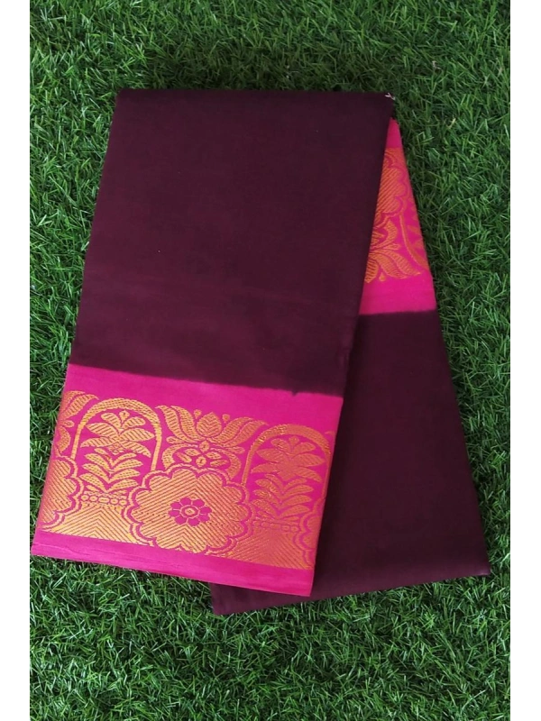 The border features intricate golden zari work with floral and leaf motifs - SCS0011