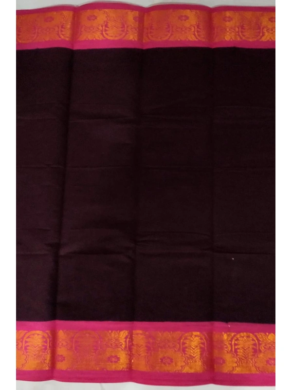 The border features intricate golden zari work with floral and leaf motifs - SCS0011