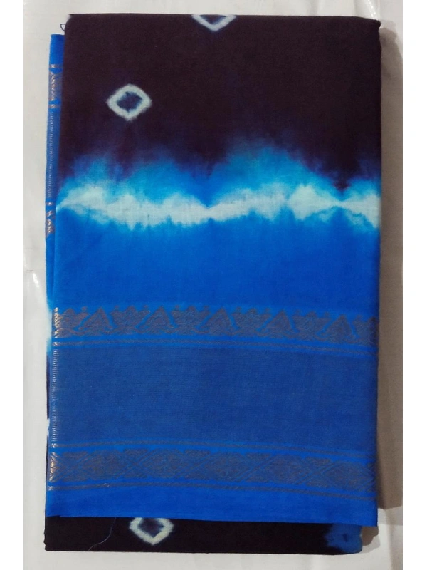 An elegant blue border with fine golden zari geometric patterns -SCS00291