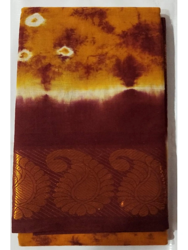 A warm mustard/golden yellow body contrasted with a deep burgundy or wine-colored border -SCS00281