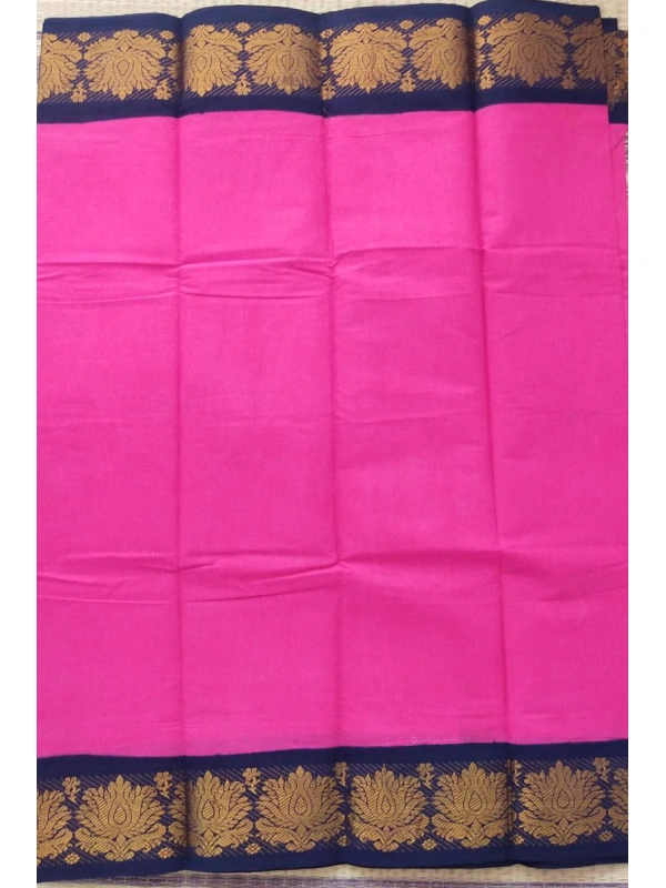 Premium Magenta and Navy Blue Sungudi Cotton Saree - Pure Fabric with Golden Floral Motifs-SCS0061