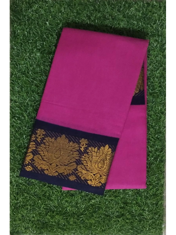 Premium Magenta and Navy Blue Sungudi Cotton Saree - Pure Fabric with Golden Floral Motifs-SCS0061