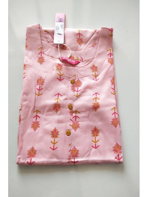  Light Pink Lotus Print Kurti - TM00471