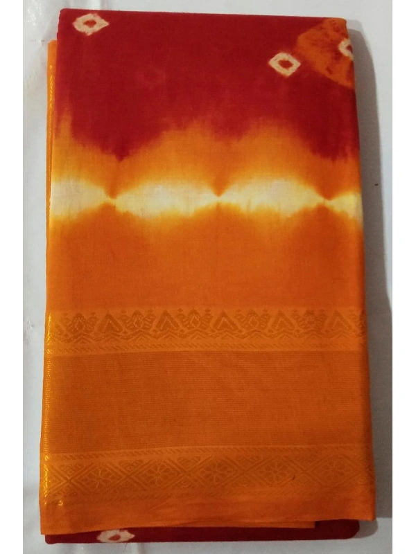 A rich dual-tone palette of deep crimson red and warm ochre orange, accented by a distinctive white tie-dye transition -SCS00301