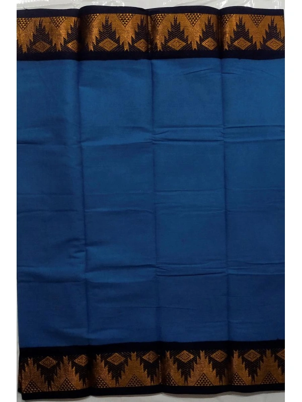 Electric Blue and Black Sungudi Cotton Saree - Pure Cotton with Intricate Diamond and Spired Zari Motifs -SCS0081