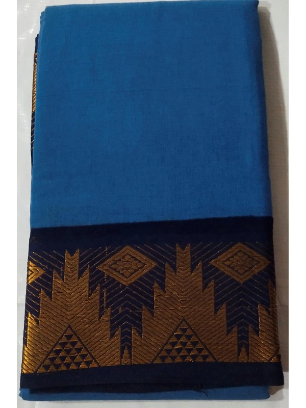 Electric Blue and Black Sungudi Cotton Saree - Pure Cotton with Intricate Diamond and Spired Zari Motifs -SCS0081