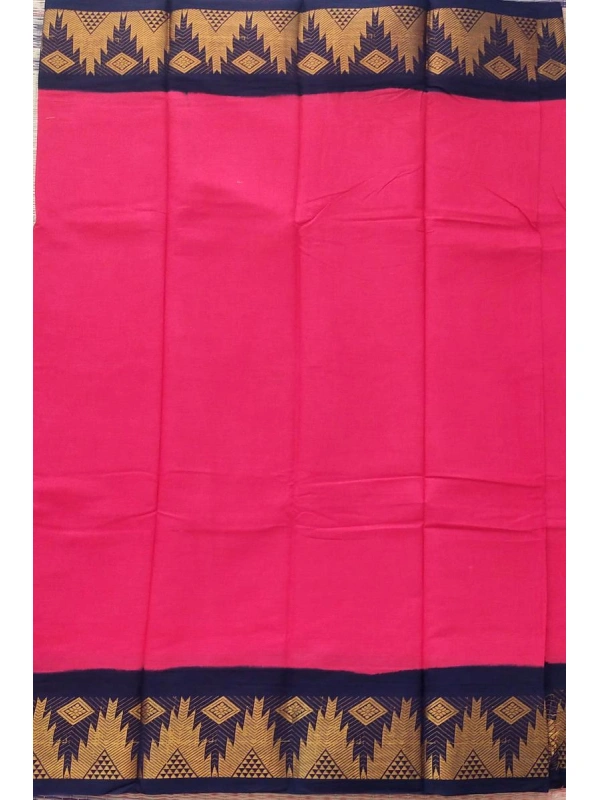 Rose Pink Saree with Navy-Black Border and Traditional Diamond-Temple Zari Work -SCS00101
