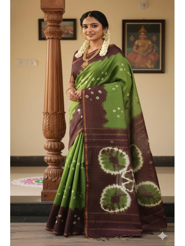 The base fabric is a lightweight Cotton featuring a distinct Zari check (Khat) pattern woven throughout -SCS00165