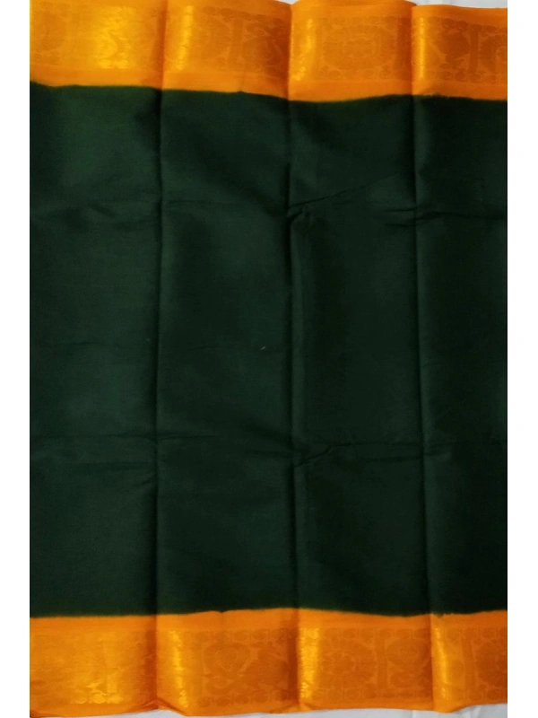 Hand-Dyed Bottle Green Saree with Contrast Mango Yellow Zari Border -SCS0091