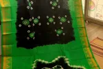 This saree features Shibori-style bleed transitions between the green and black sections, along with traditional Bandhani (tie-dye) motifs -SCS00231 Thumbnail Image 3