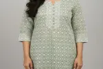  Green Floral Motif Kurti with Lace Detailing L Thumbnail Image 1