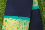 Deep Navy Blue & Rama Green Sungudi Cotton Saree with Traditional Mango Zari Border -SCS0031 Thumbnail Image 1